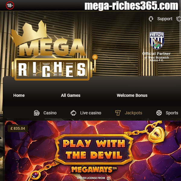 Mega Riches Homepage with Play With The Devil game