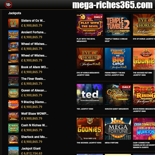 Mega Riches Expanded Jackpots List