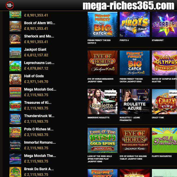 Mega Riches Extended Jackpots List