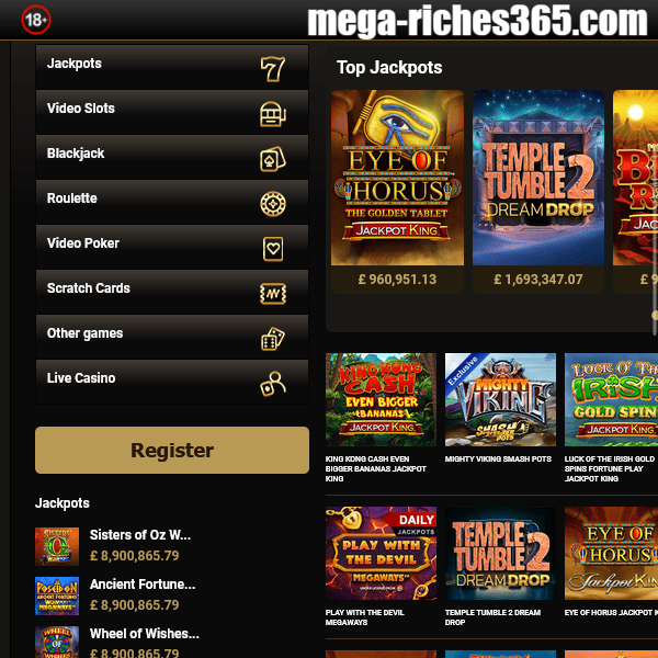 Mega Riches Jackpots Section Top Alternative