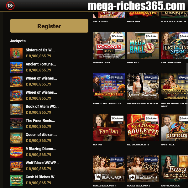 Mega Riches Live Casino More Games