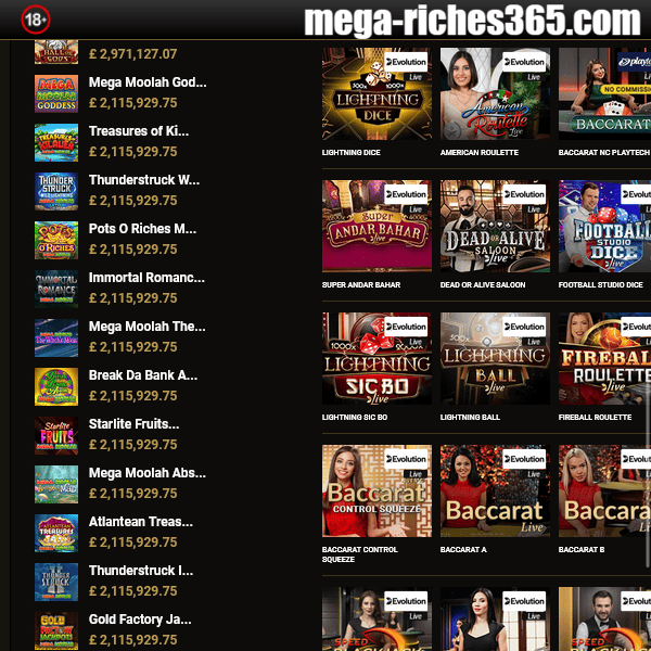 Mega Riches Live Casino Table Games